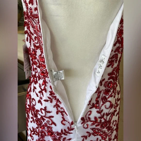 Rare! Scala beaded/ sequined dress. Handmade. Prom/ formal/ long. White & red. M - Picture 8 of 13